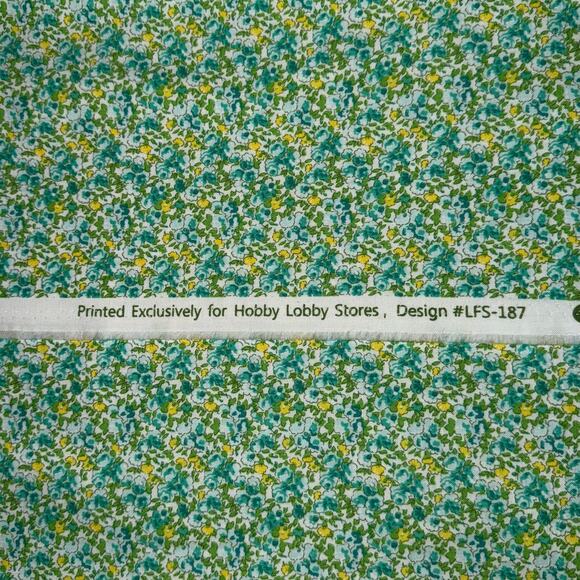 Green, Blue & Yellow Small Floral Cotton Fabric - Over 3/4 Yard - Blender - Picture 6 of 7